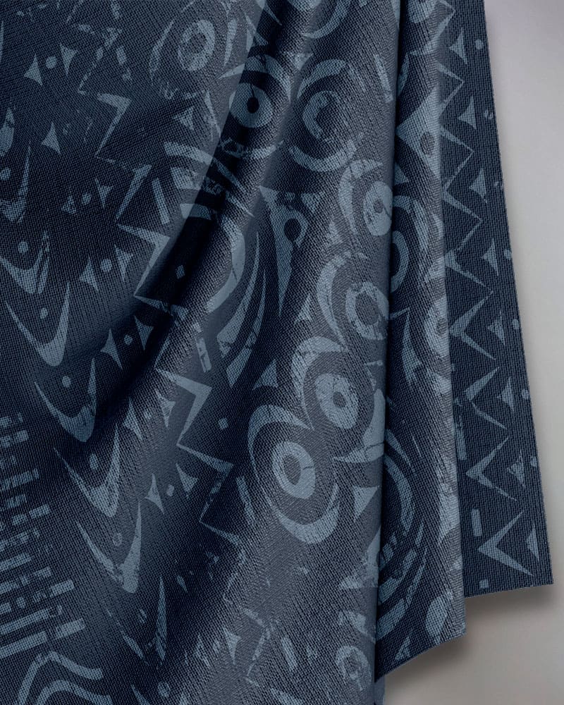Tribal Hut Denim Blue — Cover Me Chic print fabric