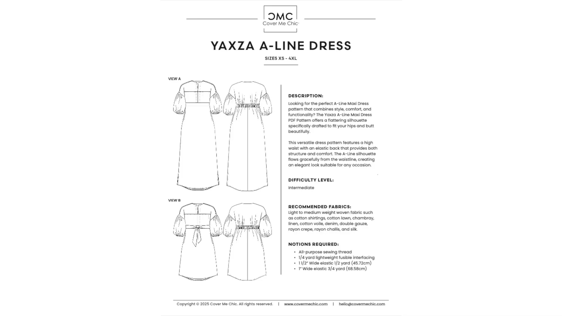 Materials needed for the Yaxza A-Line Maxi Dress